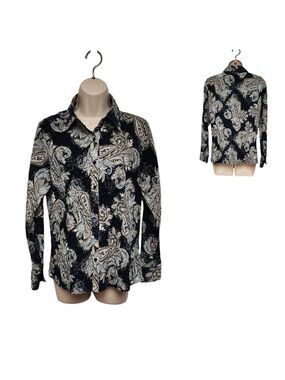 East 5th Women Pleated Long Sleeve Button Front Paisley Blouse Medium